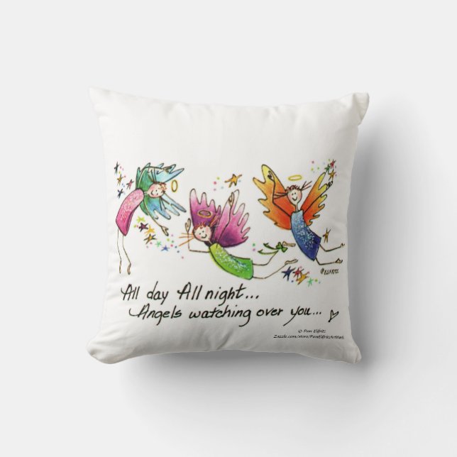 Angels Watching Over My Infant Watercolor Throw Pillow (Front)