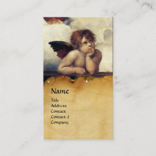 ANGELS Winged Cherub Monogra,Paechment ,Red Ruby Business Card