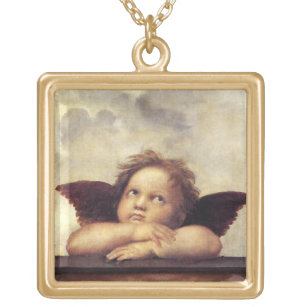 ANGELS / Winged Cherubs ,Clouds Raffaello Sanzio Gold Plated Necklace