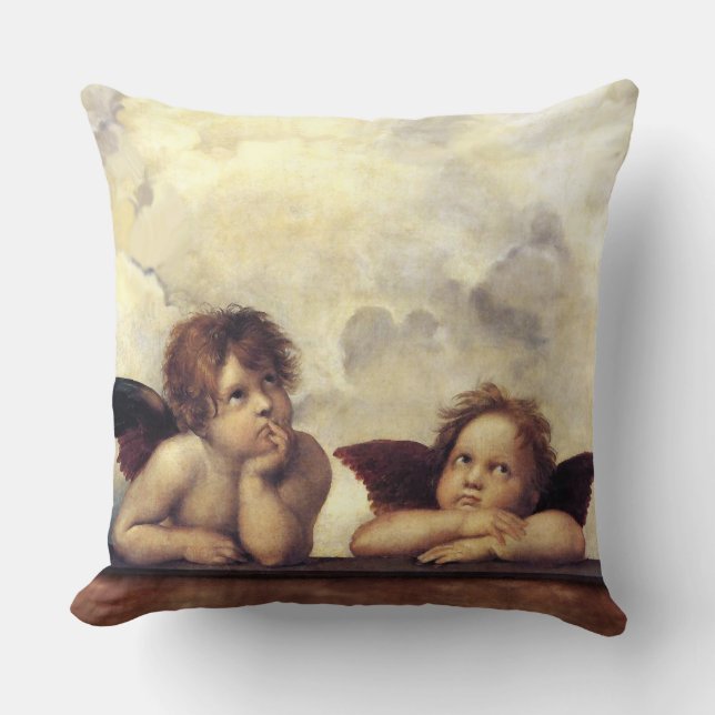 ANGELS / Winged Cherubs ,Clouds Raffaello Sanzio Throw Pillow (Front)