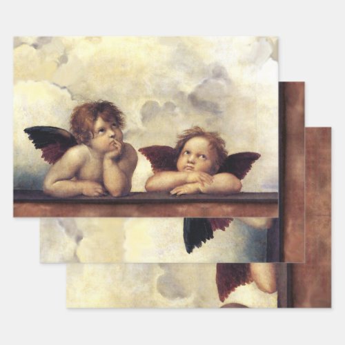 ANGELS  Winged Cherubs Clouds Raffaello Sanzio Wrapping Paper Sheets