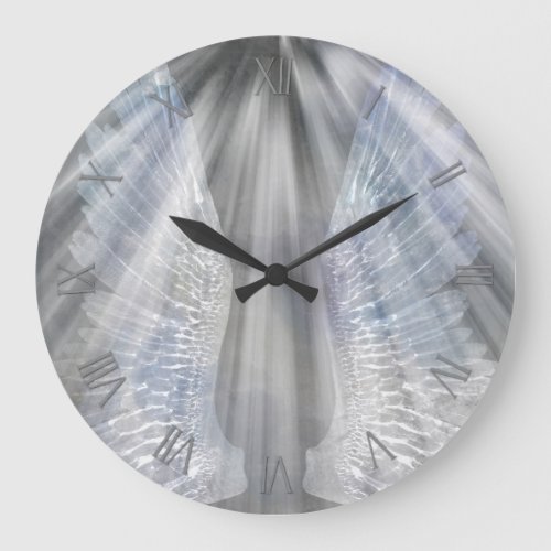 Angels wings and light large clock