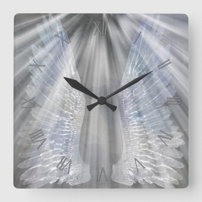 Angels wings and light square wall clock (Front)