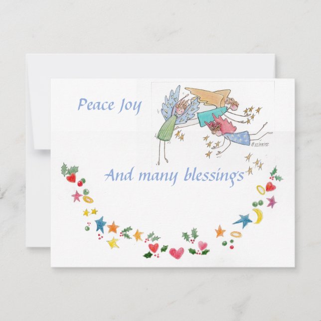 Angels Wish You Peace Joy and Many Blessings Holiday Card (Front)