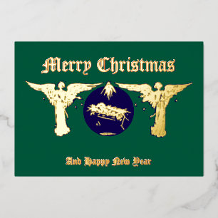 Angels With Baby Jesus Christmas Nativity Foil Holiday Card
