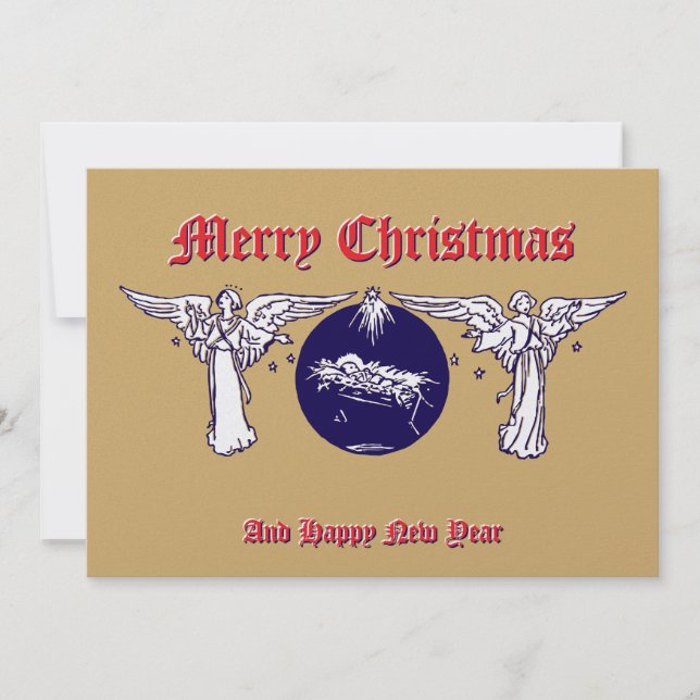 Angels With Baby Jesus Christmas Nativity Holiday Card (Front)