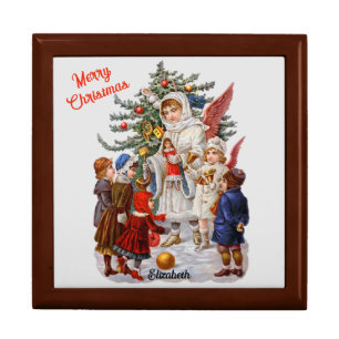 Angels with Christmas Gifts Victorian Image Name Gift Box