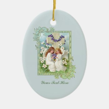 Angels With Cross And Flowers. Ceramic Ornament by justcrosses at Zazzle
