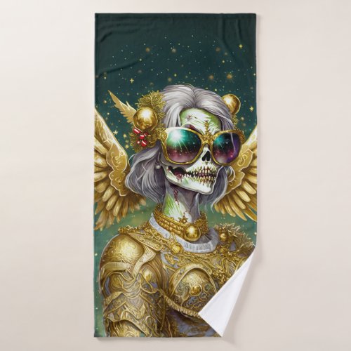 Angels with sunglasses in golden armor bath towel