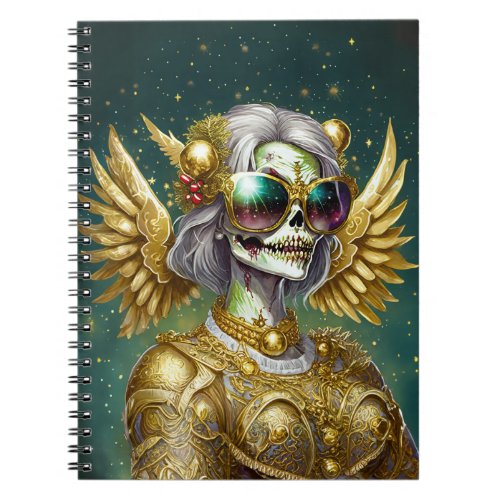 Angels with sunglasses in golden armor notebook