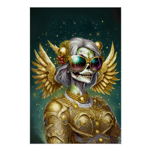 Angels with sunglasses in golden armor poster