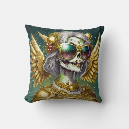 Angels with sunglasses in golden armor throw pillow