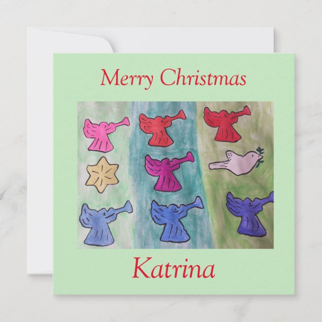 Angels With Trumpets Flat Christmas Card (Front)