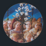 ANGELS WITH WHITE LILIES LARGE CLOCK<br><div class="desc">Angels with white lily flowers , detail from The Coronation Of The Virgin painting by the Italian Renaissance master Filippo Lippi 1439 -1447 FLorence Italy .</div>