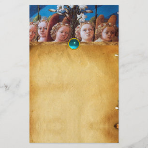 ANGELS WITH WHITE LILIES Parchment Blue Sapphire Stationery