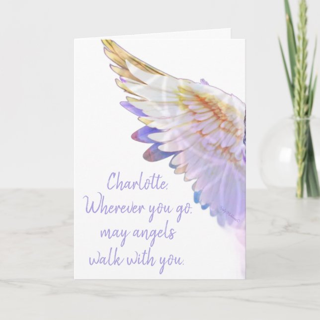 Angels With You Angel Name Lavender Gold Wing Card (Front)