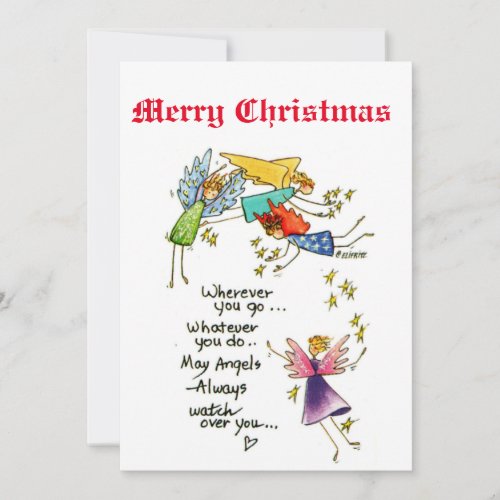 Angels With You at Christmas Watercolor Art Invitation