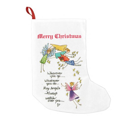 Angels With You at Christmas Watercolor Art Small Christmas Stocking