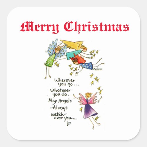Angels With You at Christmas Watercolor Art Square Sticker