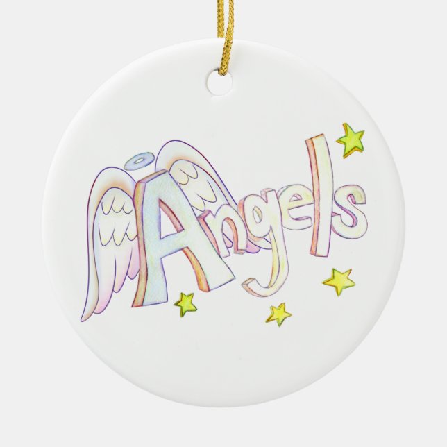 Angels Word Art Custom Pendant Ornament (Front)