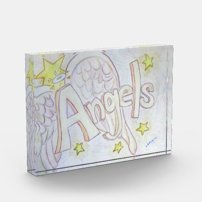 Angels Word Art Inspirational Paperweight Award (Left)