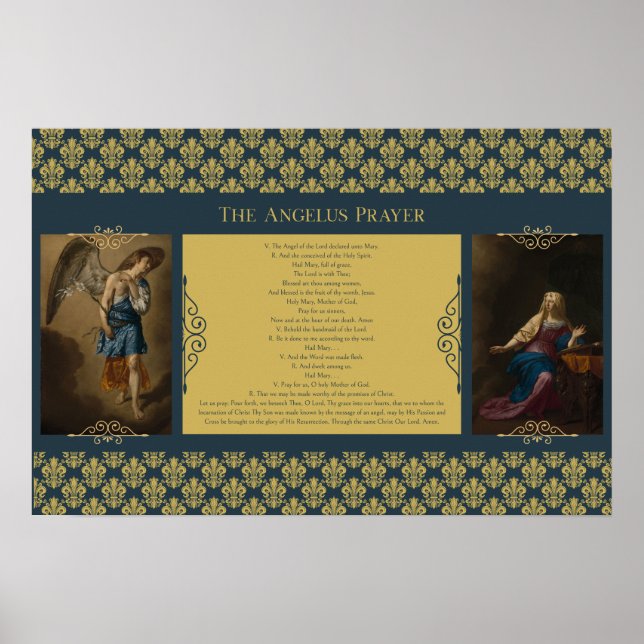 Angelus Prayer with Gabriel and Mary Fleur de Lis Poster (Front)