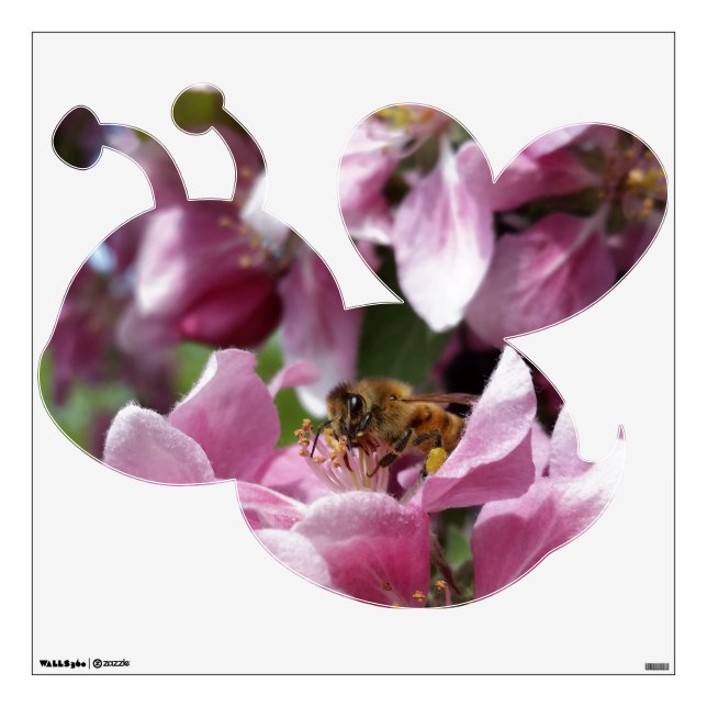 Angery Honey Bee On Pink Crabapple blossom Wall Decal (Front)
