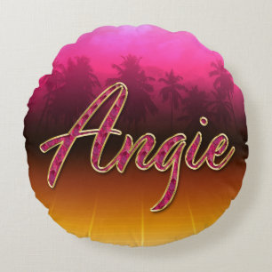 Angie First Name Golden pink cushy Round Pillow