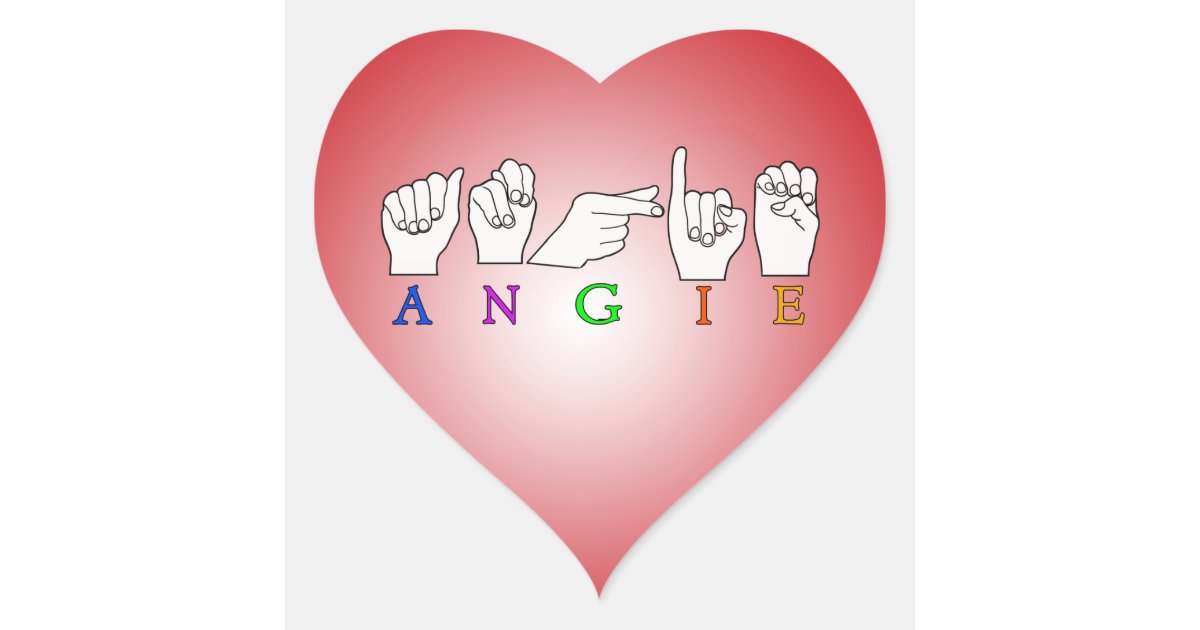 ANGIE NAME ASL FINGER SPELLED FEMALE HEART STICKER | Zazzle