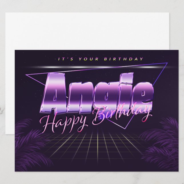 Angie Name First Name pura retro Map Birthday Card (Front/Back)
