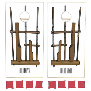 Angklung cartoon illustration cornhole set