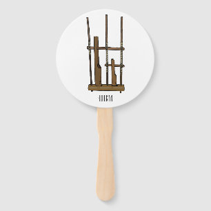 Angklung cartoon illustration hand fan