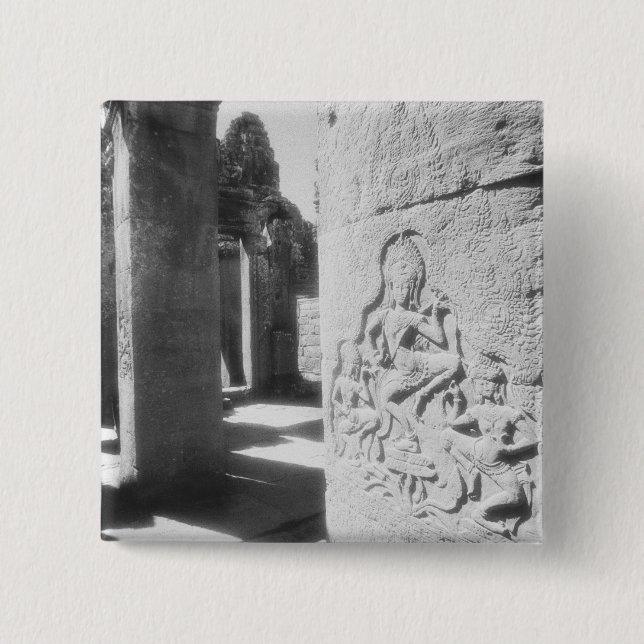 Angkor Cambodia, Apsara Carving The Bayon 2 Button (Front)