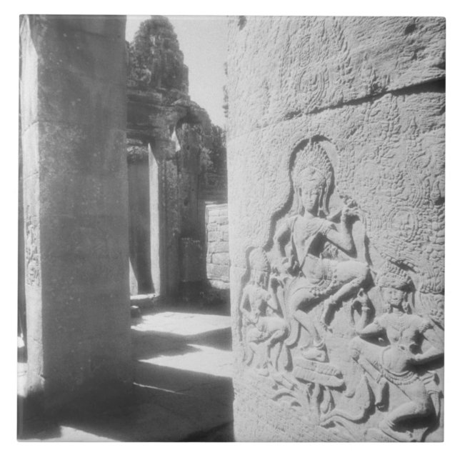 Angkor Cambodia, Apsara Carving The Bayon 2 Ceramic Tile (Front)