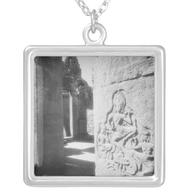 Angkor Cambodia, Apsara Carving The Bayon 2 Silver Plated Necklace (Front)
