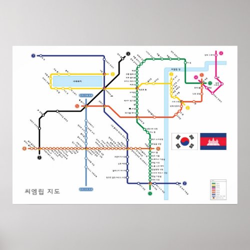 Angkor Temple Map in Korean Subway Style Poster