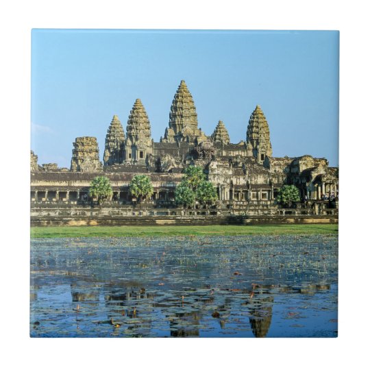 Angkor Wat and reflection in the lake Cambodia Ceramic Tile