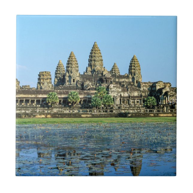 Angkor Wat and reflection in the lake - Cambodia Ceramic Tile (Front)