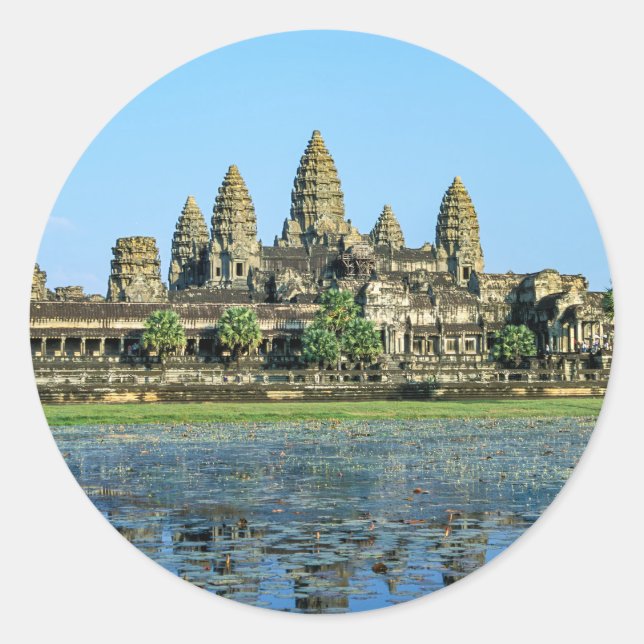 Angkor Wat and reflection in the lake - Cambodia Classic Round Sticker (Front)