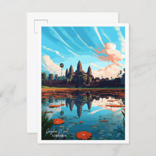 Angkor Wat Cambodia Art Vintage Travel Postcard
