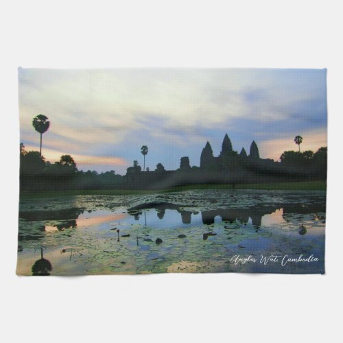 Angkor Wat Cambodia Sunrise Reflection Kitchen Towel
