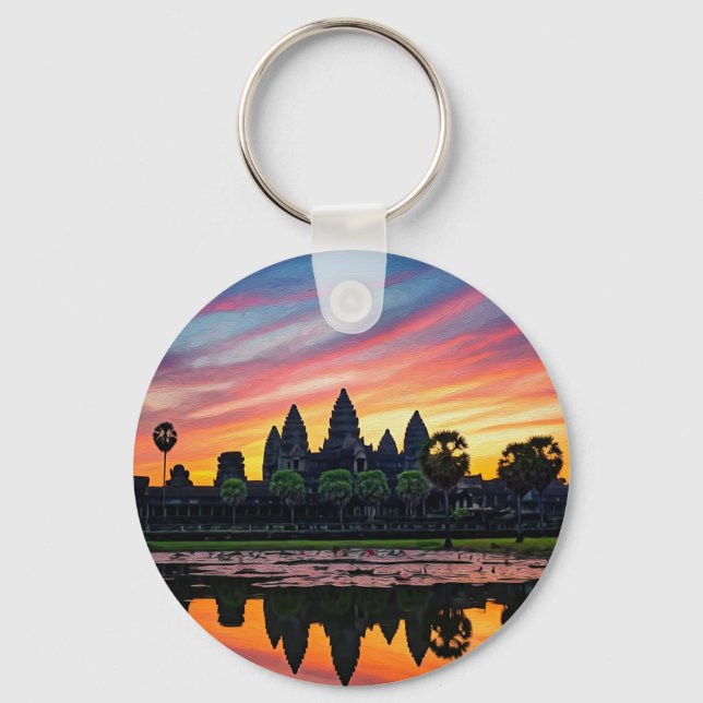 Angkor Wat Cambodia Sunset Keychain (Front)