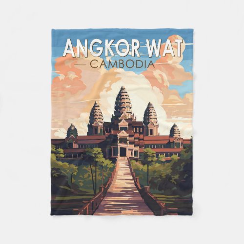 Angkor Wat Cambodia Travel Art Vintage Fleece Blanket