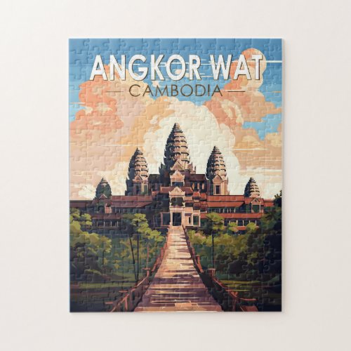 Angkor Wat Cambodia Travel Art Vintage Jigsaw Puzzle
