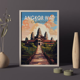 Angkor Wat Cambodia Travel Art Vintage Poster