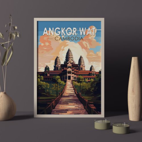 Angkor Wat Cambodia Travel Art Vintage Poster