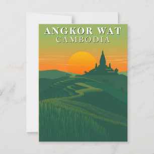 Angkor Wat Cambodia Travel Rice Fields and Temple Postcard