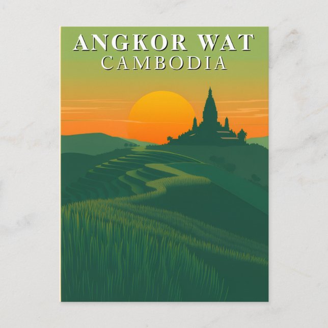Angkor Wat Cambodia Travel Rice Fields and Temple Postcard (Front)