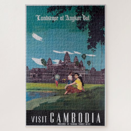 Angkor Wat Cambodia Vintage Travel Poster Jigsaw Puzzle