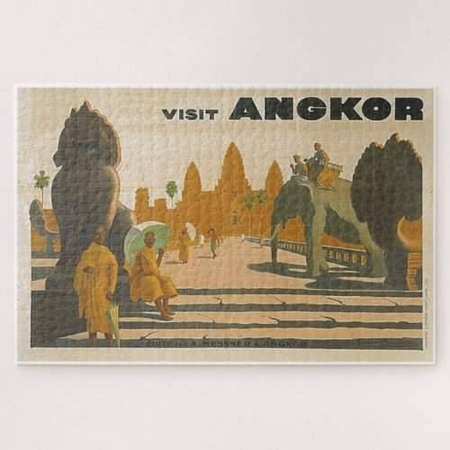 Angkor Wat Cambodia Vintage Travel Print Jigsaw Puzzle